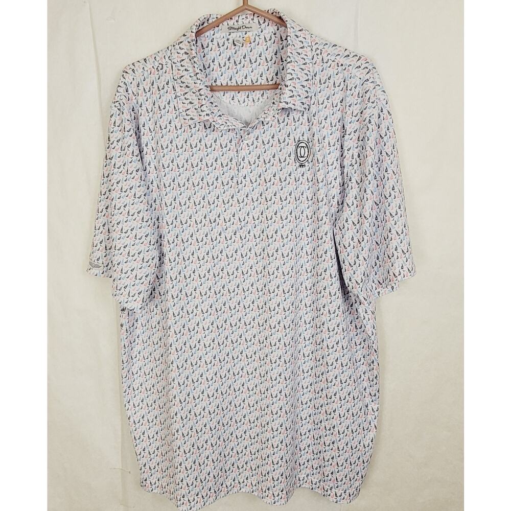 Straight Down Layline white sailboat golf polo shirt Size XXL Preppy Active